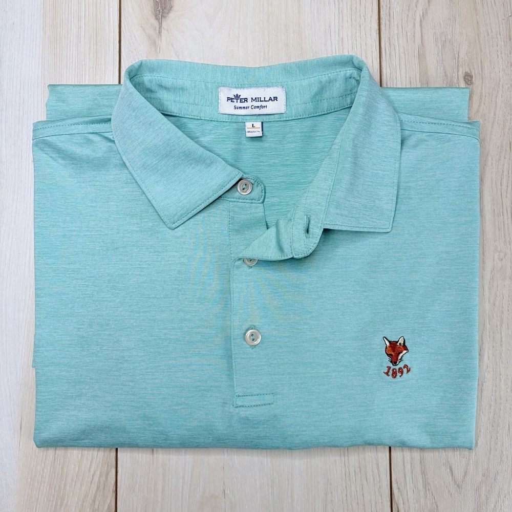 Peter Millar Summer Comfort Fox Golf Club Polo Shirt Mens Large Blue